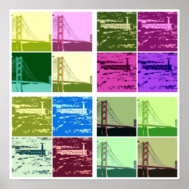 Alcatraz y poster de arte pop del puente Golden Ga (Frente)