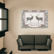 Alce de Madera Rústica/ Familia de renos Monograma