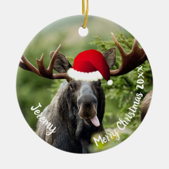 Alce de toro en el ornamento cerámico de Santa Hat (Frente)