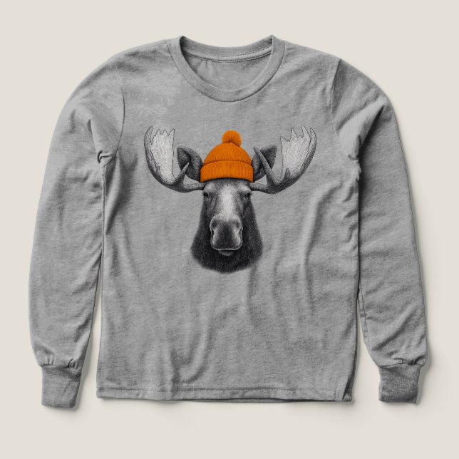 Alce Toro con Gorro – Camiseta de Tripulación de V (Diseño frontal)