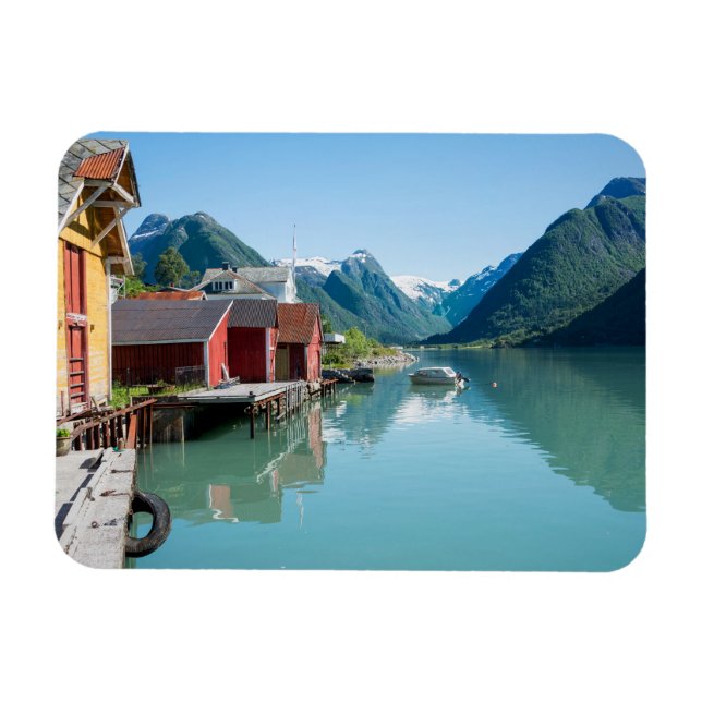 Aldea de Fjærland y un imán de rectángulo fjord (Horizontal)