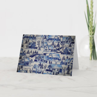 Aldea de invierno de Navidad azul/blanco lindo