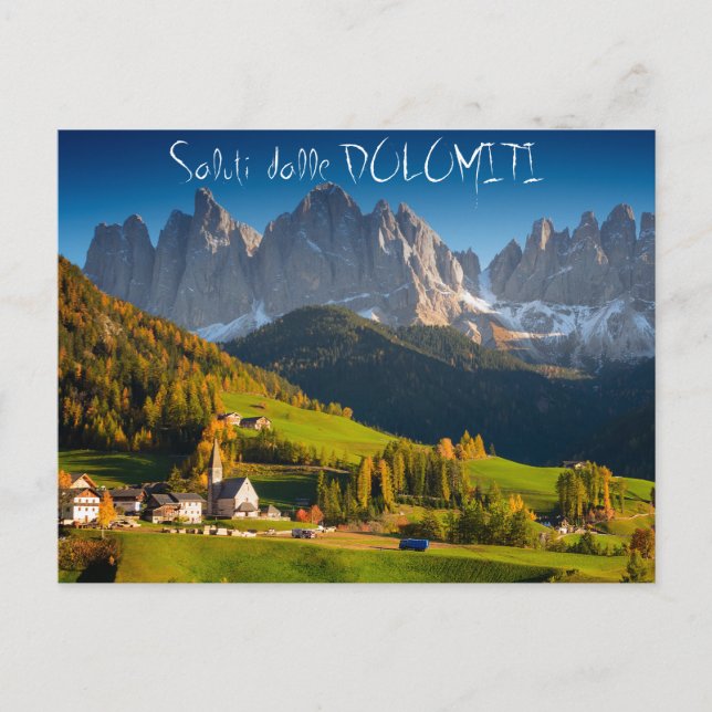 Aldea de los Dolomitas al caer postal italiana (Anverso)