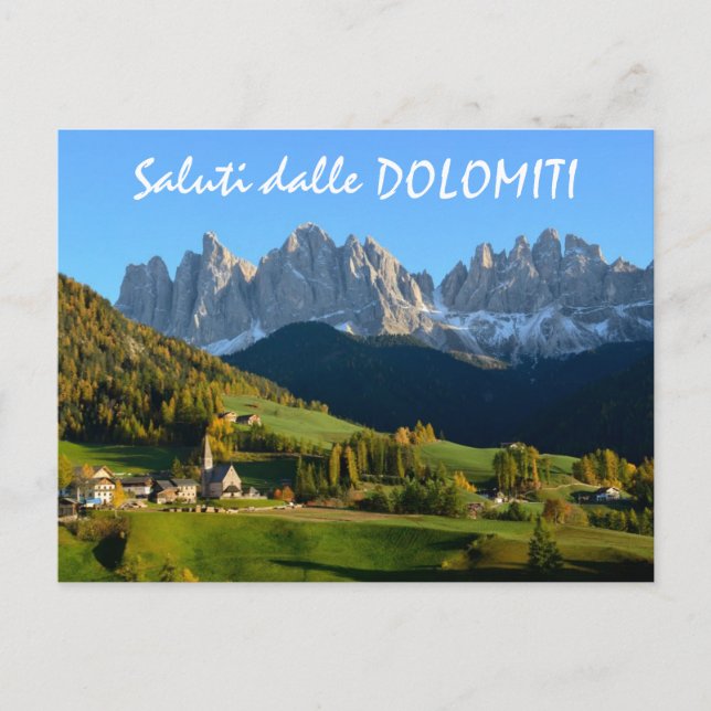 Aldea de los Dolomitas en caída postal italiana (Anverso)