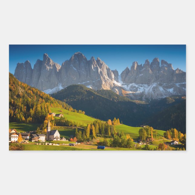Aldea de los Dolomitas en el pegatina rectangular  (Anverso)