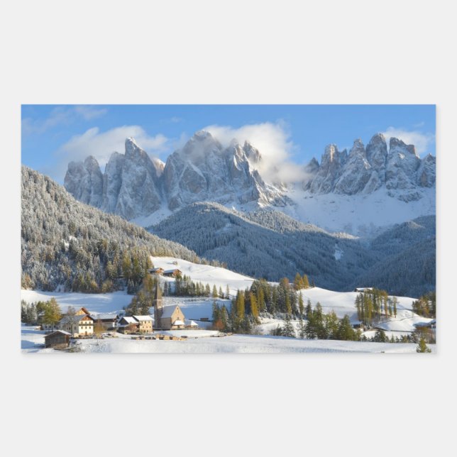 Aldea de los Dolomitas en el pegatina rectangular  (Anverso)