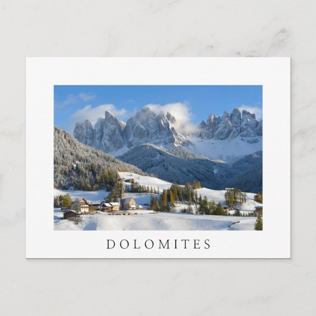 Aldea de los Dolomitas en invierno postal de texto (Anverso)