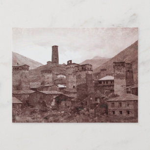 Aldea de Ushguli en Svaneti, postal de Georgia