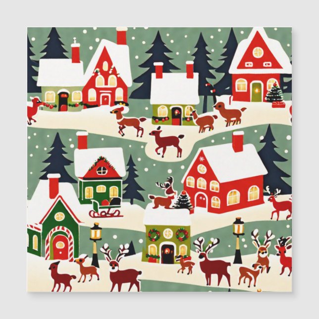 aldea navideña con árbol de Navidad nevada (Anverso)