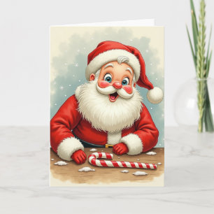 Alegre anciano con tarjeta de Navidad de bastón de