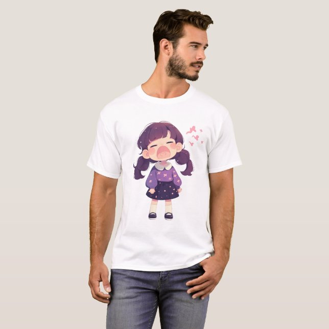 Alegre Ilustracion Chica Camisetas básicas para ho (Anverso completo)