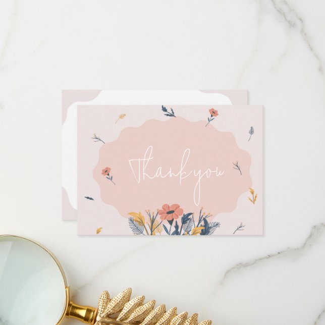 Alegre invitación a la boda floral Gracias Cartas (Anverso/Reverso In Situ)