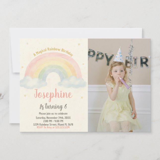 Alegre invitación de cumpleaños Rainbow (Anverso)