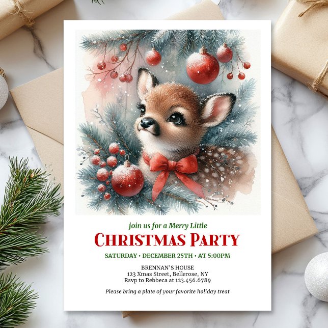 Alegre invitación de Navidad de ciervos del bosque (Joyful woodland deer Christmas kids invite printable editable card)