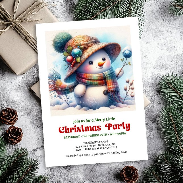 Alegre invitación digital de muñeco de nieve de Na (Joyful Christmas snowman invite kids party editable

)