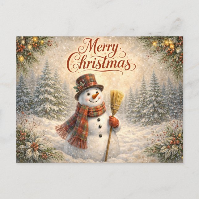 Alegre muñeco de nieve rústico Feliz Navidad  (Anverso)