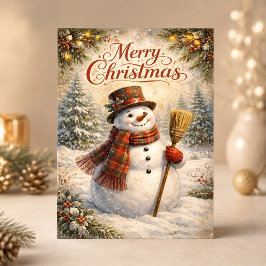 Alegre muñeco de nieve rústico Feliz Navidad Invie