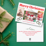 alegre navidad catalografía roja retro 3 fotos<br><div class="desc">elegante alegre navidad vintage caligrafía retro tres fotos collage con navidades verde tarjeta de vacaciones dos caras,  en el lado posterior del mensaje de vacaciones</div>