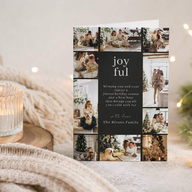 Alegre Navidad Collage Personalizado de 10 Fotos (Joyful Christmas Personalized 10 Photo Collage Holiday Card by Ricaso. Add your own photographs)