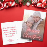 alegre navidad foto de escritura a mano de neón ro<br><div class="desc">alegre navidad neón rojo de escritura a mano foto Holiday Postcard dos caras,  en el mensaje de vacaciones de la parte trasera.</div>