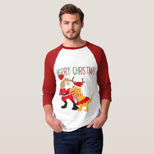 alegre navidad reno camisetas de santa dinosaur (Anverso completo)