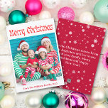 alegre navidad vintage retro simple foto<br><div class="desc">elegante navidad navidad navidad rojo vintage retro foto tarjeta de dos caras,  en el lado posterior del mensaje de vacaciones con copos de nieve</div>