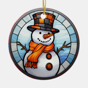 Alegre ornamento de vidrio manchado de Snowman