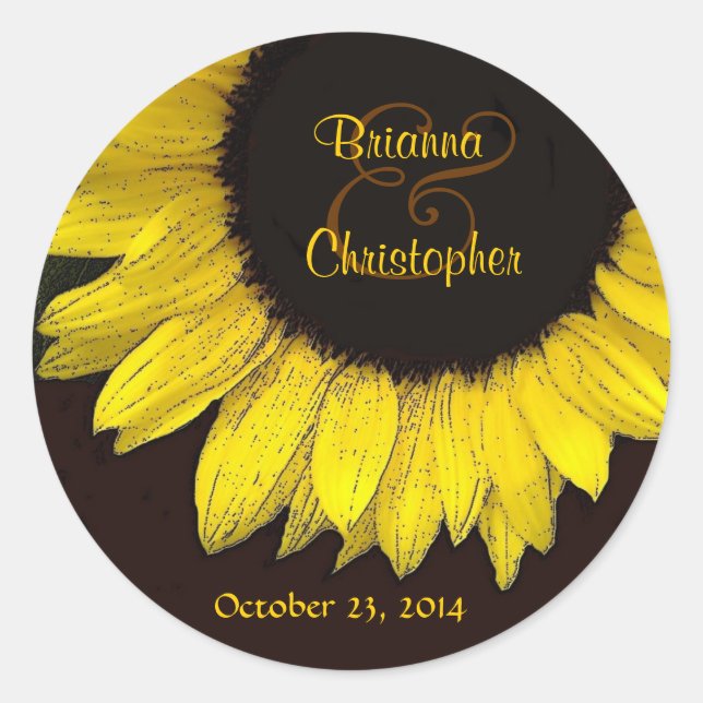 Alegre Pegatina Boda de girasol amarillo (Anverso)