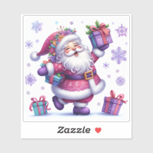 Alegre pegatina violeta de Navidad con Papá Noel f