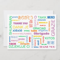 Alegre tarjeta de agradecimiento multilingüe