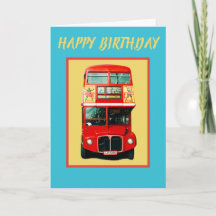Alegre tarjeta de cumpleaños de autobús de Londres