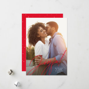 Alegre tarjeta de Navidad con foto moderna en rojo