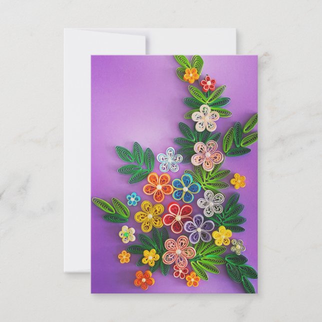 Alegre tarjeta de saludo floral en tonos rosas (Anverso)