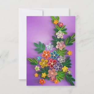 Alegre tarjeta de saludo floral en tonos rosas