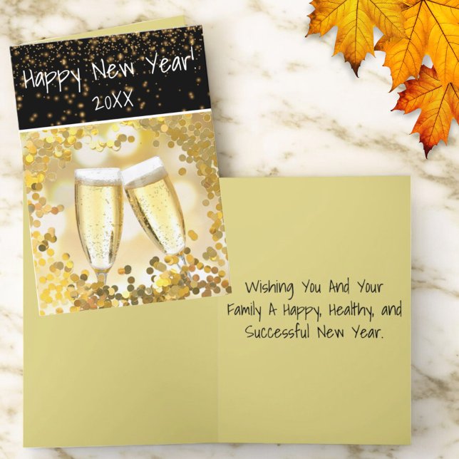 Alegre tarjeta personalizada de AÑO NUEVO (custom text greeting card cover and inside greeting)