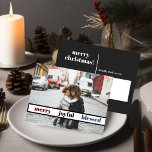 Alegre tarjeta postal de fotos de navidad de merry<br><div class="desc">Esta postal Navidad cuenta con un área para añadir su propia foto familiar,  un moderno tipo de letra manuscrita y elegante combinación de colores verde y blanco. Edite la redacción *most* para que coincida con sus necesidades y edite todos los colores a su gusto.</div>