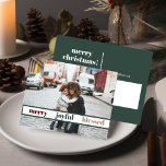 Alegre tarjeta postal de fotos de navidad de merry<br><div class="desc">Esta postal Navidad cuenta con un área para añadir su propia foto familiar,  un moderno tipo de letra manuscrita y elegante combinación de colores verde y blanco. Edite la redacción *most* para que coincida con sus necesidades y edite todos los colores a su gusto.</div>