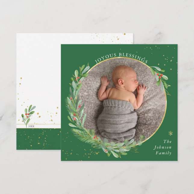 Alegres Bendiciones Acuarela Navidad Verdor (Anverso / Reverso)