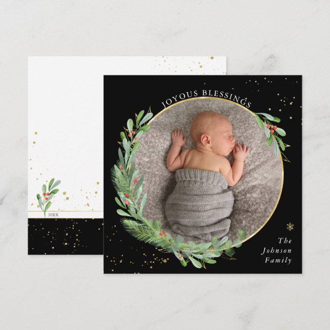Alegres bendiciones de Navidad con vegetación en a (Anverso / Reverso)
