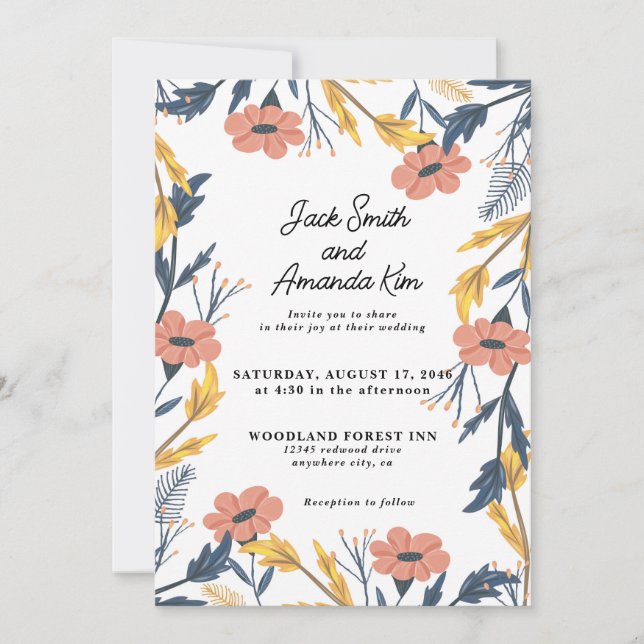 Alegres invitaciones de bodas de flores de verano (Anverso)