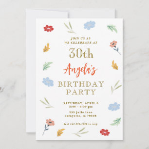 Alegres invitaciones de cumpleaños 30 florecientes