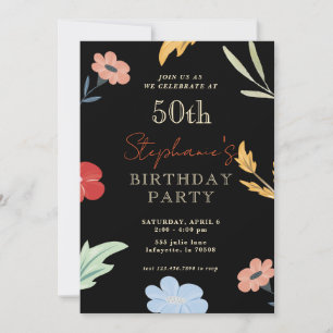 Alegres invitaciones de cumpleaños 50 con flores