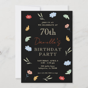 Alegres invitaciones de cumpleaños 70 con flores