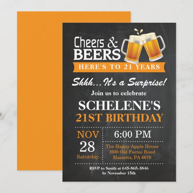 Alegres y cervezas sorpresa Invitación a cumpleaño (Anverso / Reverso)