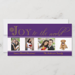 Alegría a la tarjeta de fotos de Navidad púrpura m