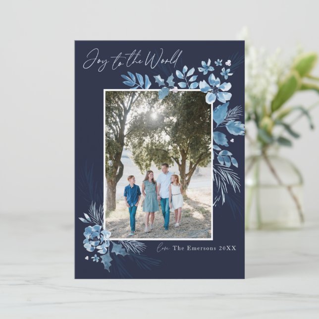 Alegría a los Navidades de flores de acuarela del  (Anverso de pie)