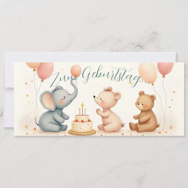 Alegría animal de cumpleaños con globos (Anverso)