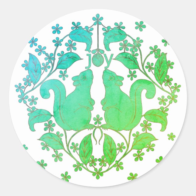 Alegría ardillas con flores Pegatina de arte anima (Anverso)