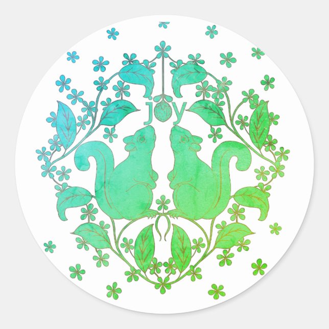 Alegría ardillas con flores Pegatina de arte anima (Anverso)