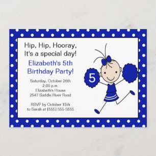 Alegría azul y blanca invitación a cumpleaños